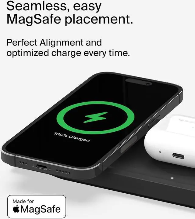 Alt view image 3 of 7 - Belkin MagSafe 3-in-1 Wireless Charging Pad - Fast Wireless Charging for Apple Watch, iPhone 14, iPhone 13 & iPhone 12 Series, & AirPods - MagSafe Charging Station for Multiple Devices - Black