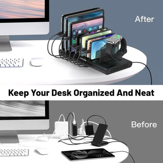 Alt view image 3 of 7 - Multi USB Charging Station Unitek 96W 10 Ports Fast Charging Dock with 2 QC 3.0 & 2 PD 18W Charger Station Organizer for Multiple Devices Designed for iPad, iPhone, Tablet, iwatch, Laptop
