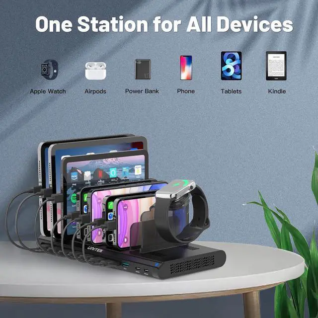 Alt view image 4 of 7 - Multi USB Charging Station Unitek 96W 10 Ports Fast Charging Dock with 2 QC 3.0 & 2 PD 18W Charger Station Organizer for Multiple Devices Designed for iPad, iPhone, Tablet, iwatch, Laptop
