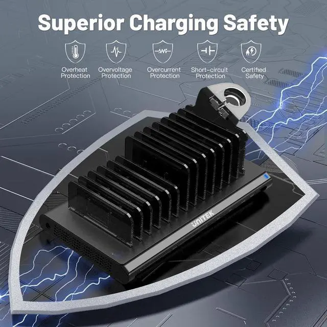 Alt view image 5 of 7 - Multi USB Charging Station Unitek 96W 10 Ports Fast Charging Dock with 2 QC 3.0 & 2 PD 18W Charger Station Organizer for Multiple Devices Designed for iPad, iPhone, Tablet, iwatch, Laptop