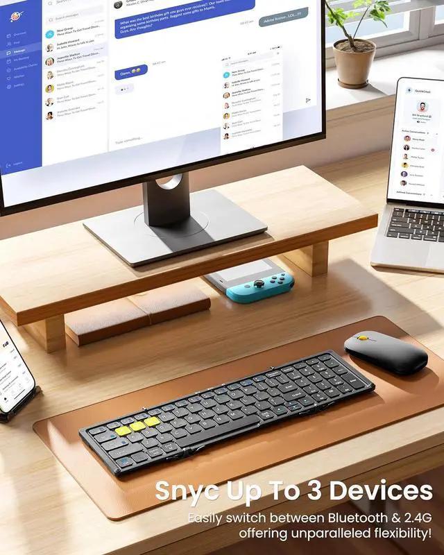 Alt view image 2 of 7 - Foldable Bluetooth Keyboard and Mouse, Portable Folding Pocket Keyboard Mouse Combo with Numeric Keypad for Business and Travel for Phone Tablet Laptop (2.4G+Dual BT)
