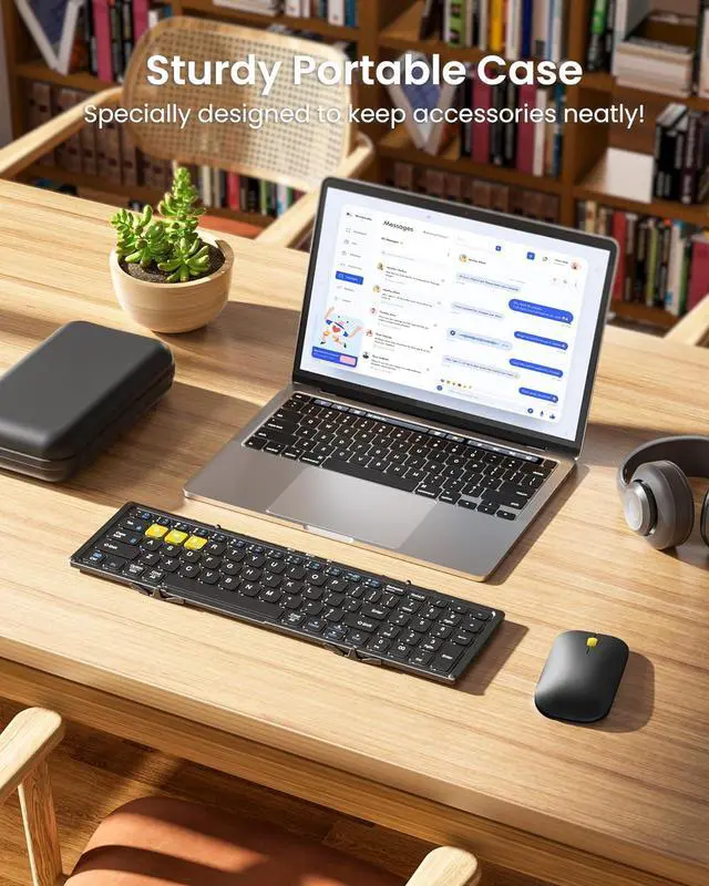 Alt view image 4 of 7 - Foldable Bluetooth Keyboard and Mouse, Portable Folding Pocket Keyboard Mouse Combo with Numeric Keypad for Business and Travel for Phone Tablet Laptop (2.4G+Dual BT)