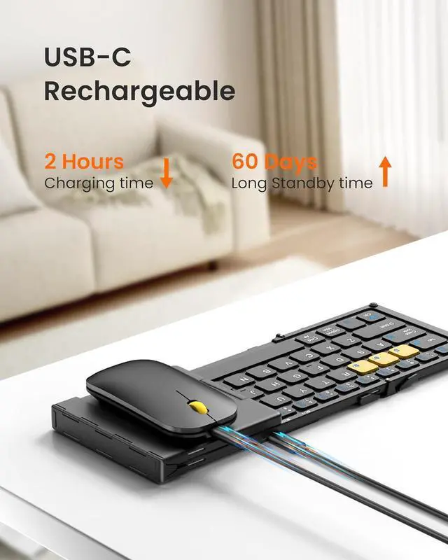 Alt view image 5 of 7 - Foldable Bluetooth Keyboard and Mouse, Portable Folding Pocket Keyboard Mouse Combo with Numeric Keypad for Business and Travel for Phone Tablet Laptop (2.4G+Dual BT)