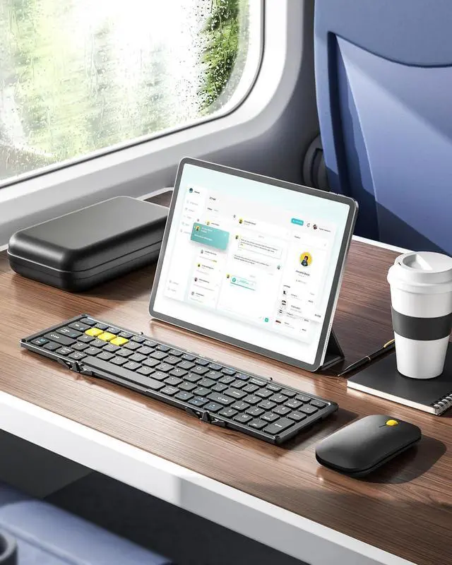 Alt view image 6 of 7 - Foldable Bluetooth Keyboard and Mouse, Portable Folding Pocket Keyboard Mouse Combo with Numeric Keypad for Business and Travel for Phone Tablet Laptop (2.4G+Dual BT)