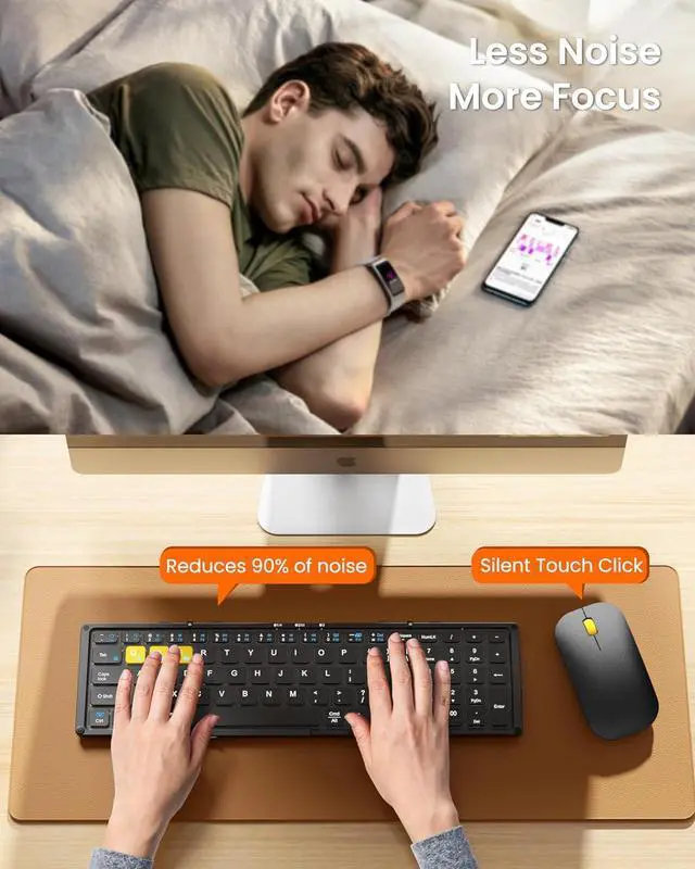Alt view image 7 of 7 - Foldable Bluetooth Keyboard and Mouse, Portable Folding Pocket Keyboard Mouse Combo with Numeric Keypad for Business and Travel for Phone Tablet Laptop (2.4G+Dual BT)