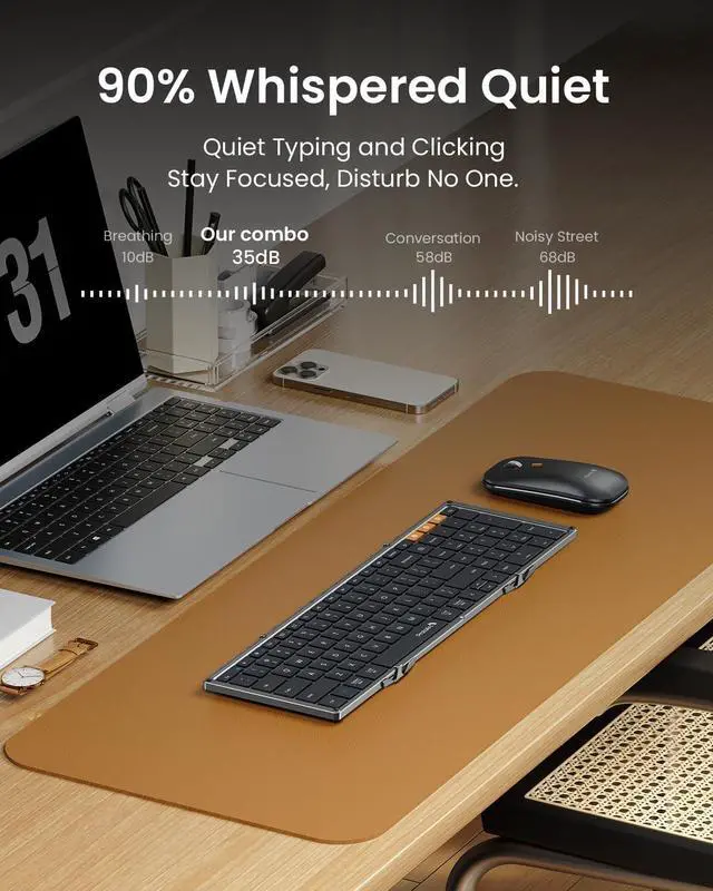 Alt view image 5 of 7 - ProtoArc Foldable Keyboard and Mouse, XKM01 True Full-Size Folding Wireless Keyboard Mouse Combo for Business Travel, a Portable Office Suite On-the-Go, Compatible with Laptop iPad Tablet - Black Gray