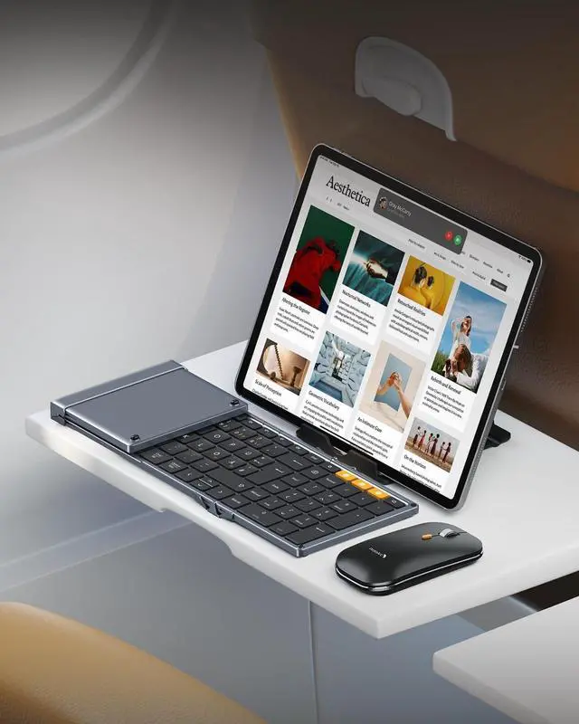 Alt view image 7 of 7 - ProtoArc Foldable Keyboard and Mouse, XKM01 True Full-Size Folding Wireless Keyboard Mouse Combo for Business Travel, a Portable Office Suite On-the-Go, Compatible with Laptop iPad Tablet - Black Gray