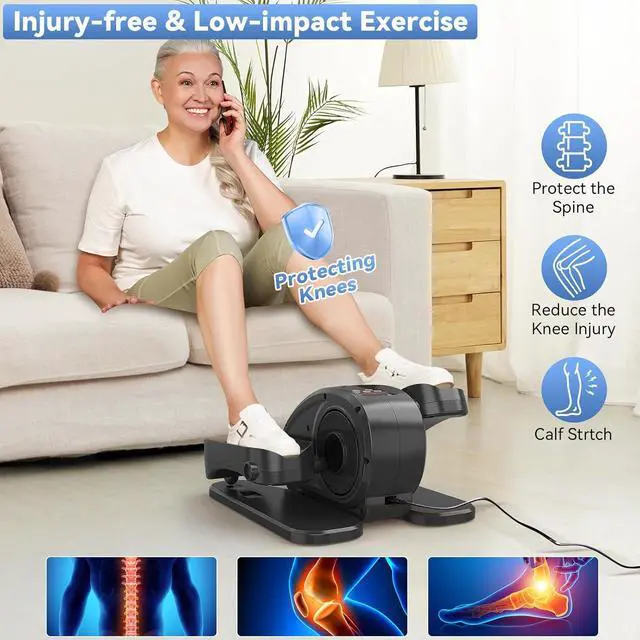 Alt view image 2 of 7 - Under Desk Elliptical Machine, Mini Ellipse Leg Exerciser Electric Seated Pedal Fully Assembled Quiet Compact for Seniors Portable Stepper with Remote Control for Home