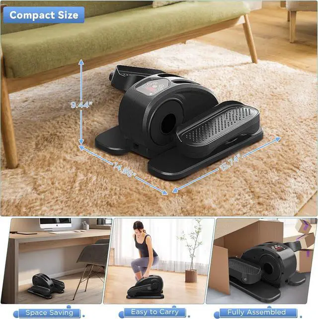 Alt view image 6 of 7 - Under Desk Elliptical Machine, Mini Ellipse Leg Exerciser Electric Seated Pedal Fully Assembled Quiet Compact for Seniors Portable Stepper with Remote Control for Home