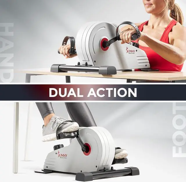 Alt view image 2 of 7 - Sunny Health & Fitness Dual Function Under Desk Pedal Exerciser, Portable Indoor Cardio Mini Bike at Home, Arm/Leg Cycle for Seniors, Optional Magnetic, Motorized & Free SunnyFit App Bluetooth Connect