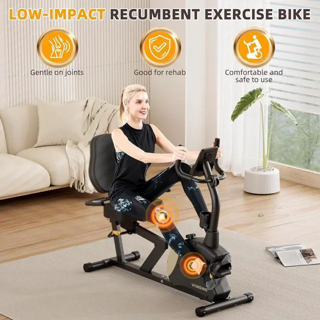 Alt view image 2 of 7 - VANSWE Recumbent Exercise Bike, Recumbent Stationary Bikes for Home 400 LBS Weight Capacity, Exercise Bike for Home Seniors with Smart App and Bluetooth Connectivity, LED Display, Pulse Handle