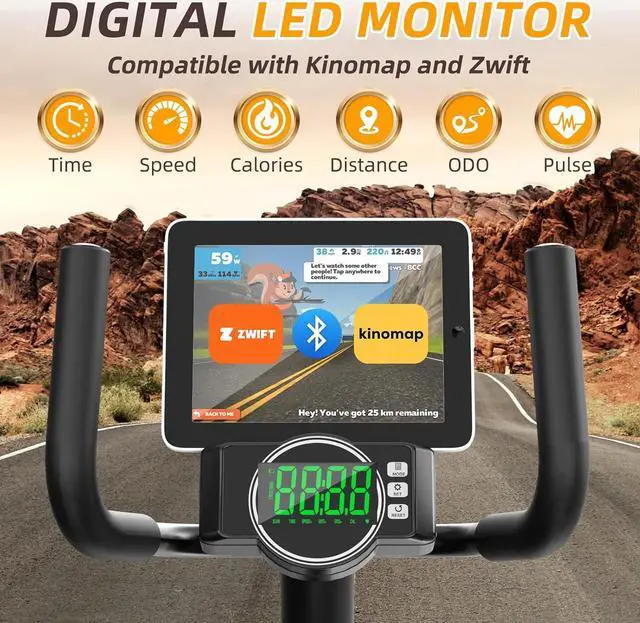 Alt view image 3 of 7 - VANSWE Recumbent Exercise Bike, Recumbent Stationary Bikes for Home 400 LBS Weight Capacity, Exercise Bike for Home Seniors with Smart App and Bluetooth Connectivity, LED Display, Pulse Handle