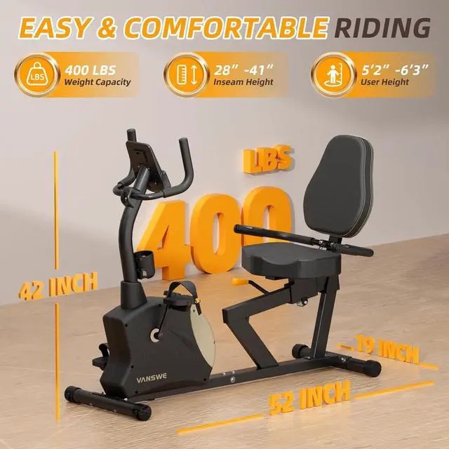 Alt view image 5 of 7 - VANSWE Recumbent Exercise Bike, Recumbent Stationary Bikes for Home 400 LBS Weight Capacity, Exercise Bike for Home Seniors with Smart App and Bluetooth Connectivity, LED Display, Pulse Handle