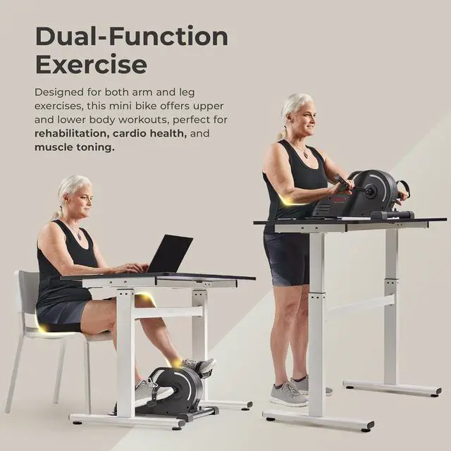 Alt view image 2 of 6 - Sunny Health & Fitness Dual Function Under Desk Pedal Exerciser, Portable Indoor Cardio Mini Bike at Home, Arm/Leg Cycle for Seniors, Optional Magnetic, Motorized & Free SunnyFit App Bluetooth Connect