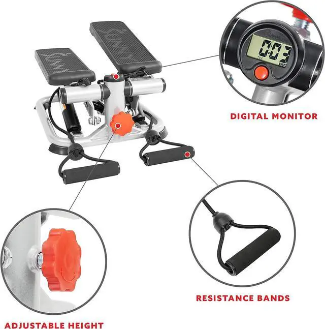 Alt view image 3 of 7 - Sunny Health & Fitness Mini Steppers for Exercise at Home, Stair Step Workout Machine, Full Body Cardio Equipment, with Optional Free SunnyFit App Connection and Resistance Band