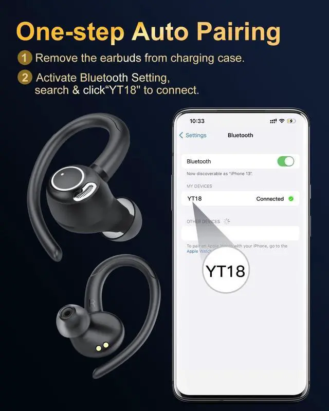 Alt view image 7 of 7 - Wireless Earbuds Bluetooth 5.4 Headphones Sport Over Ear Buds With ENC Noise Cancelling Mic 48H Wireless Earphone With Earhooks Stereo Deep Bass IP7 Waterproof ear bud for Workout Running Black