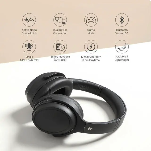 Alt view image 2 of 7 - Edifier WH700NB Wireless Active Noise Cancellation Over-Ear Headphones, Bluetooth 5.3 Foldable Lightweight Headset, Dual Device Connection, 68-Hour Battery Life, for Travel, Home Office - Black