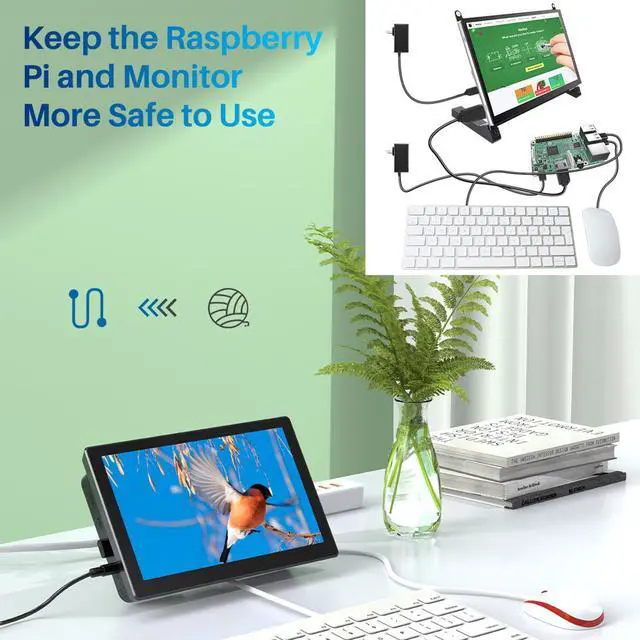 Alt view image 3 of 7 - Unew Portable 7 inch Touch LCD Raspberry Pi 4 5 Screen Industrial Monitor 1024x600 Support HDMI Type-C Display For Laptop Pie 3/4 Banana Orange Pi