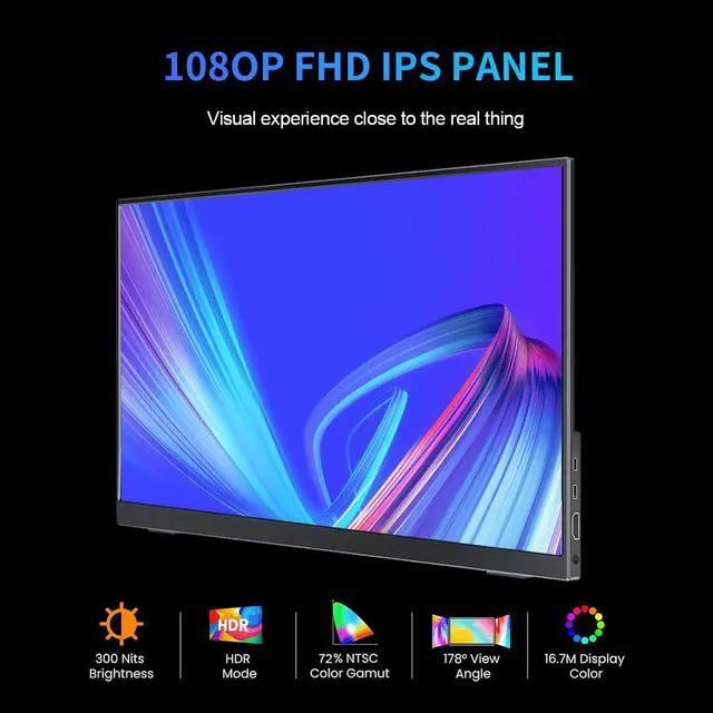 Alt view image 5 of 6 - Unew 15.6 inch Portable Monitor 1920x1080 Mobile Display Lightweight Thin Cover 60Hz IPS LCD Panel Type-C HDMI for Gaming Xbox Switch PS 5 4 Extra Second screen