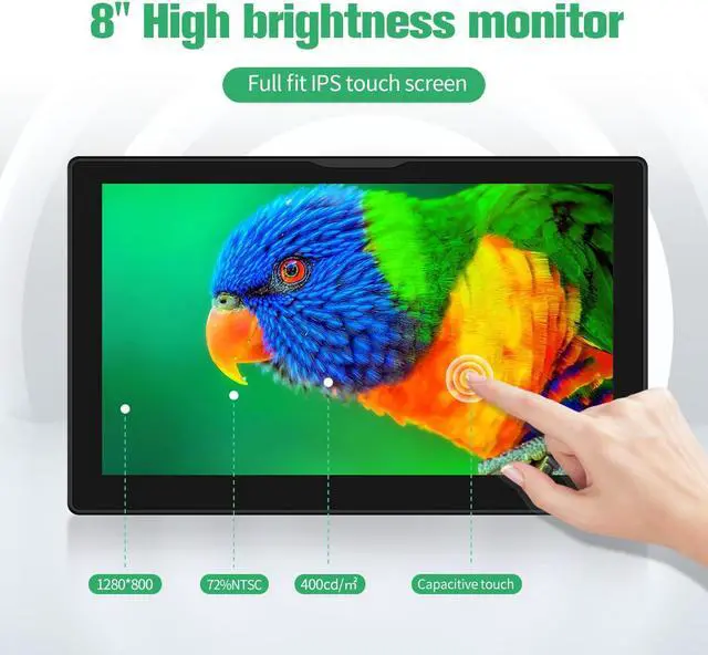 Alt view image 2 of 7 - Unew 8 Raspberry Pi Monitor 1280x800 16:10 Widescreen Ratio 60Hz HDMI USB Type-C Interface for Raspberry Pi 4 3 DIY Projects Surveillance Display Monitors 12V Power Charger + Fan