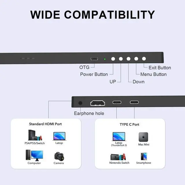 Alt view image 6 of 7 - Unew 15.6 inch 4K Ultra Clearscreen HD Portable Gaming Monitor Screen USB-C HDMI Compatible External for Xbox Switch PS 4 Laptop Phone Office Work Monitor Sceond Display