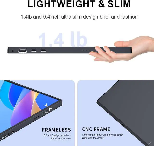 Alt view image 4 of 7 - Unew 15.6 inch 4K Ultra Clearscreen HD Portable Gaming Monitor Screen USB-C HDMI Compatible External for Xbox Switch PS 4 Laptop Phone Office Work Monitor Sceond Display