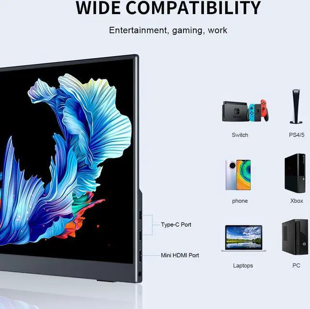 Alt view image 5 of 7 - Unew 13.3 inch 2560x1600 2.5K Portable Gaming Monitor 16:10 60Hz Display External Screen USB Mini HDMI Type-C for Laptops PS3 PS4 Switch Xbox Phone