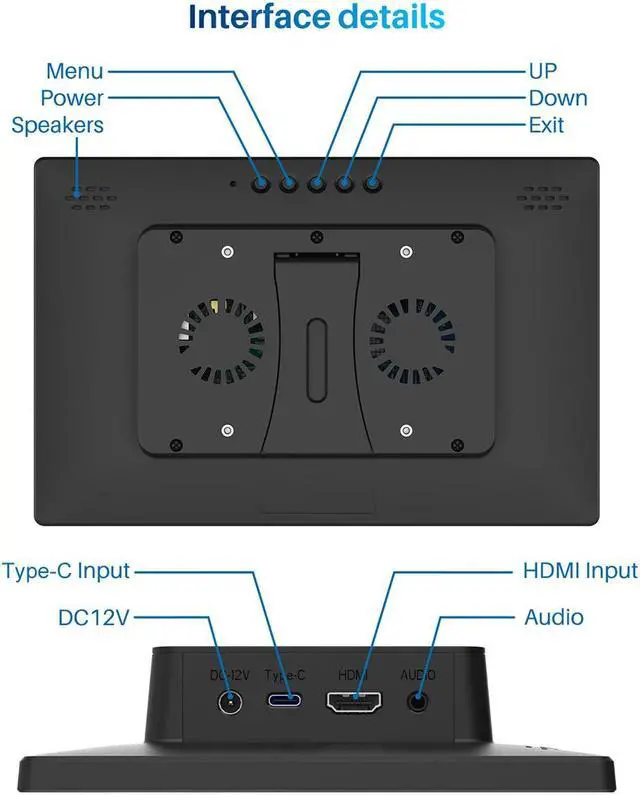 Alt view image 3 of 7 - Unew 10.1 inch Raspberry Pi Touchscreen Monitor 1280x800 HD IPS LCD Display Built-in 1 Fan and 2 Speakers Suit for Type-C USB HDMI Support Pi 5/4 Banana Orange Pi Kodi Windows