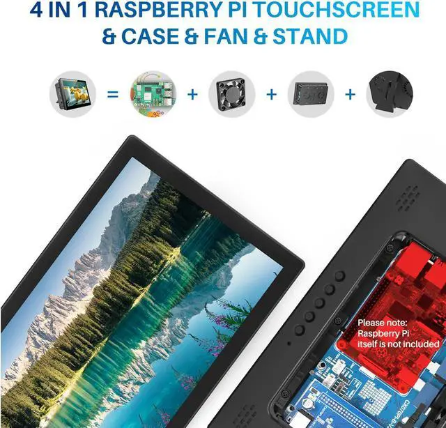 Alt view image 4 of 7 - Unew 10.1 inch Raspberry Pi Touchscreen Monitor 1280x800 HD IPS LCD Display Built-in 1 Fan and 2 Speakers Suit for Type-C USB HDMI Support Pi 5/4 Banana Orange Pi Kodi Windows