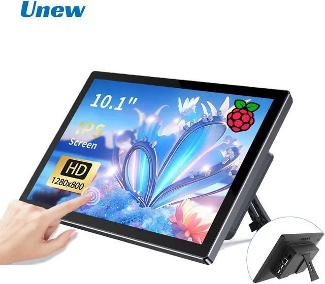 Main image of Unew 10.1 inch Raspberry Pi Touchscreen Monitor 1280x800 HD IPS LCD Display Built-in 1 Fan and 2 Speakers Suit for Type-C USB HDMI Support Pi 5/4 Banana Orange Pi Kodi Windows