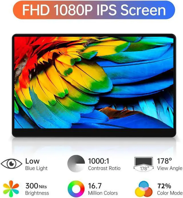 Alt view image 2 of 7 - Unew 15.6 inch Touchscreen Portable Monitor 60Hz LCD 1080 IPS HDMI Gaming Monitor for Xbox Switch Laptop PS4 office Home Extra Display Monitor Type-C HDMI Connect