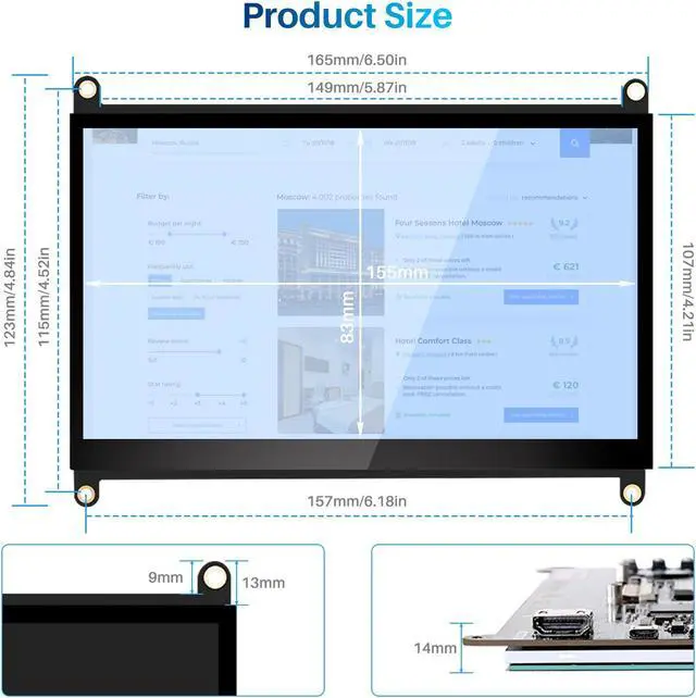 Alt view image 5 of 7 - Unew Portable Monitor 7 inch Raspberry Pi 4 3 A+ Touchscreen 1024X600 IPS Display Speaker USB HDMI Computer Monitors Banana Pi No Shell Screen