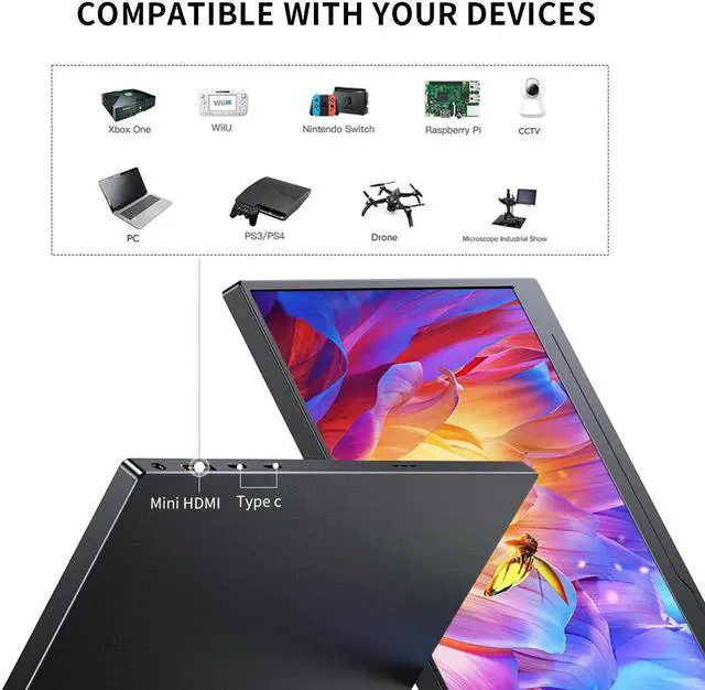 Alt view image 4 of 7 - Unew 13.3 inch 2560x1600 2.5K Monitor Portable Display External Screen USB-C Mini HDMI Type-C for Gaming Laptops PS3/PS4 Switch