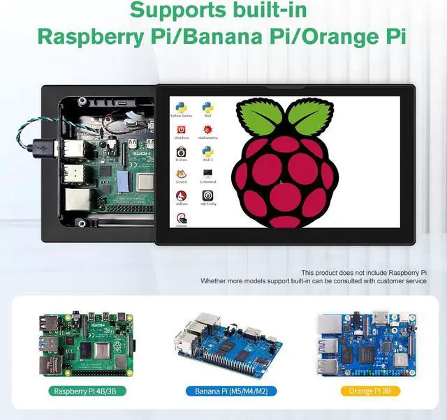 Alt view image 3 of 7 - Unew 8 Raspberry Pi Monitor 1280x800 16:10 Widescreen Ratio 60Hz HDMI USB Type-C Interface for Raspberry Pi 4 3 DIY Projects Surveillance Display Monitors 12V Power Charger + Fan