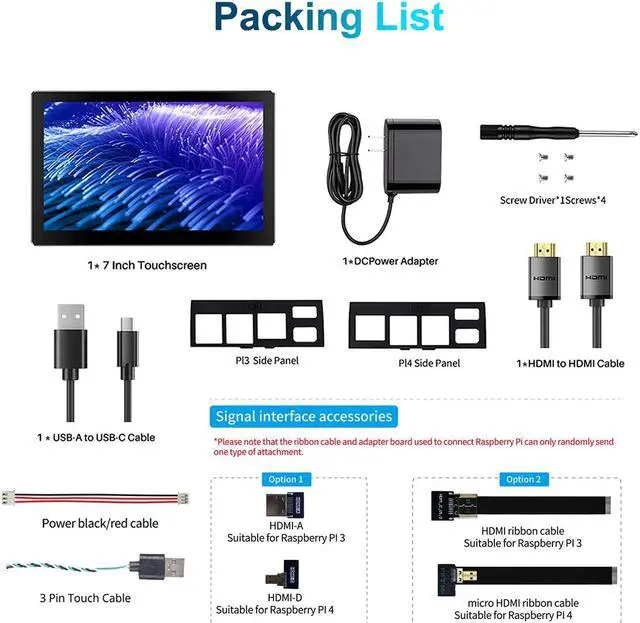 Alt view image 7 of 7 - Unew Portable 7 inch Touch LCD Raspberry Pi 4 5 Screen Industrial Monitor 1024x600 Support HDMI Type-C Display For Laptop Pie 3/4 Banana Orange Pi