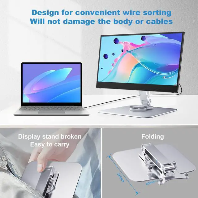Alt view image 6 of 7 - Unew Portable Monitor Stand Aluminum Alloy Desktop 360 ° Rotation, VESA 75x75mm Suitable for 10~18.5 inch Monitor M4 Screws 5KG Load Capacity Ultra Stable Hold for Laptop Tablet Silver