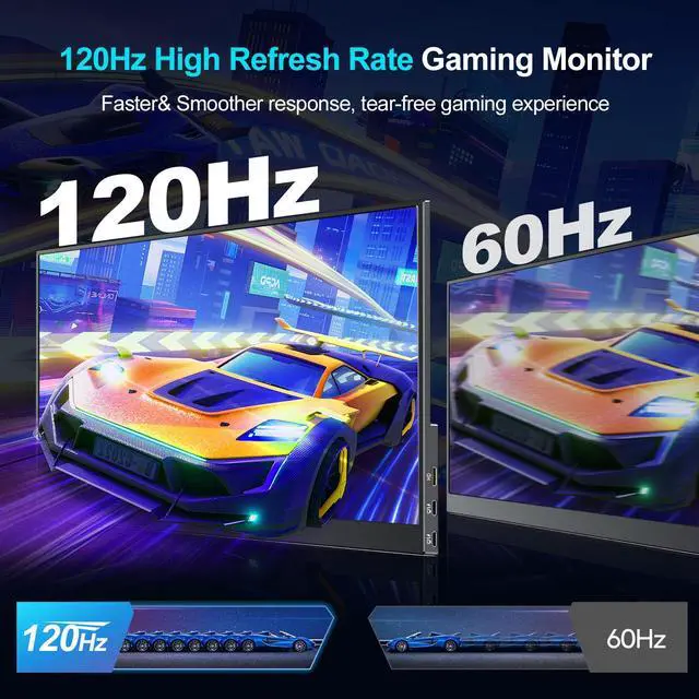 Alt view image 2 of 6 - Unew 15.6 inch Portable Gaming Monitor 1920x1080 120Hz FHD IPS Screen High Refresh Monitor HDMI Type-C for Xbox Switch PS4/5 Laptop Second Display Smart Phone