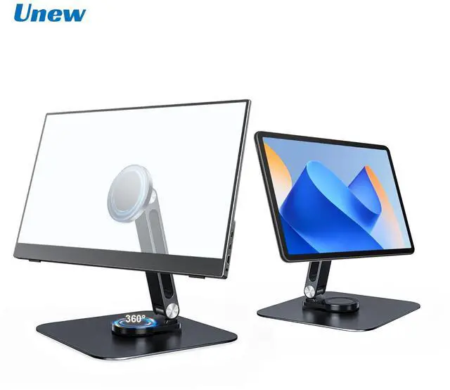 Main image of Unew Black Magnetic Metal Stand 360° Rotatable Holder for Portable Monitor, iPad & iPhone Displays,  Stable 3KG Bracket
