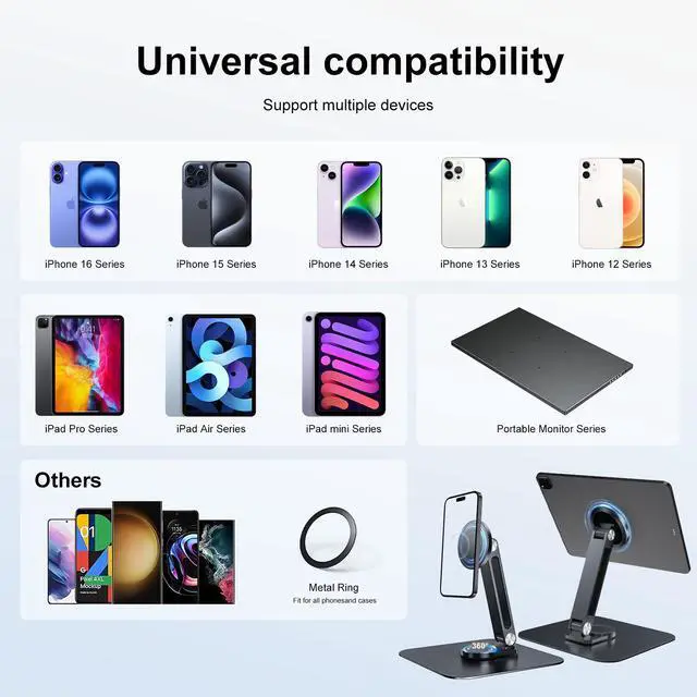 Alt view image 4 of 7 - Unew Black Magnetic Metal Stand 360° Rotatable Holder for Portable Monitor, iPad & iPhone Displays,  Stable 3KG Bracket