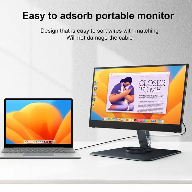 Alt view image 6 of 7 - Unew Black Magnetic Metal Stand 360° Rotatable Holder for Portable Monitor, iPad & iPhone Displays,  Stable 3KG Bracket