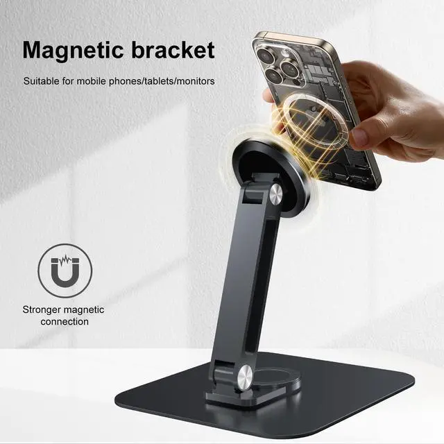 Alt view image 3 of 7 - Unew Black Magnetic Metal Stand 360° Rotatable Holder for Portable Monitor, iPad & iPhone Displays,  Stable 3KG Bracket