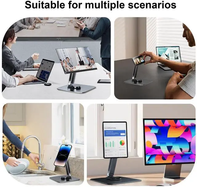 Alt view image 7 of 7 - Unew Black Magnetic Metal Stand 360° Rotatable Holder for Portable Monitor, iPad & iPhone Displays,  Stable 3KG Bracket