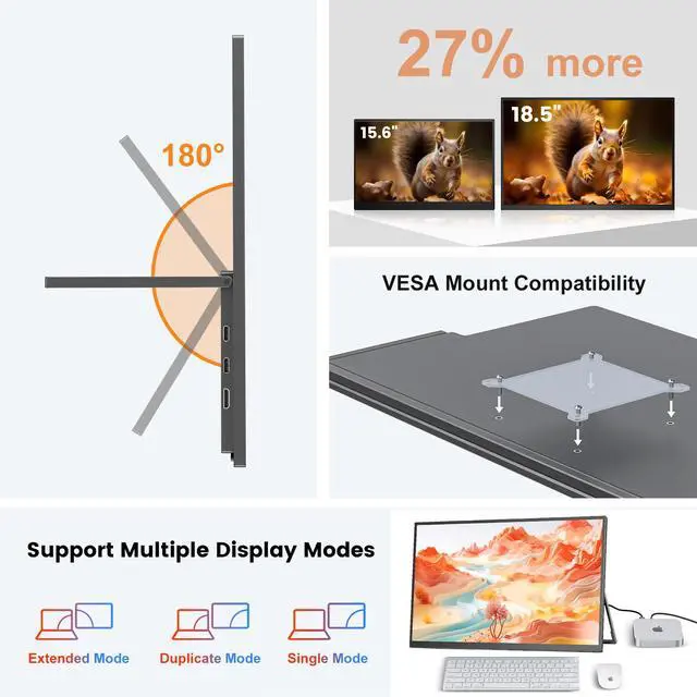 Alt view image 5 of 6 - Unew 18.5 inch 100Hz Gaming Monitor 1920x1080 IPS Portable Second Screen Display with Stand