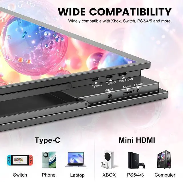 Alt view image 4 of 6 - Unew 18.5 inch 100Hz Gaming Monitor 1920x1080 IPS Portable Second Screen Display with Stand