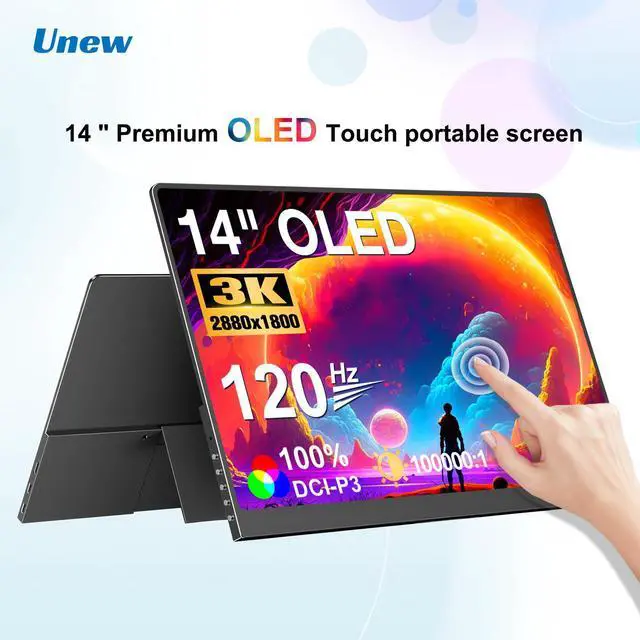 Main image of Unew 14 inch Portable Monitor OLED 3K 120Hz 2880*1800 Low Blue Light HDR Display Touchscreen for Laptop Gaming Monitor PS Switch Xbox