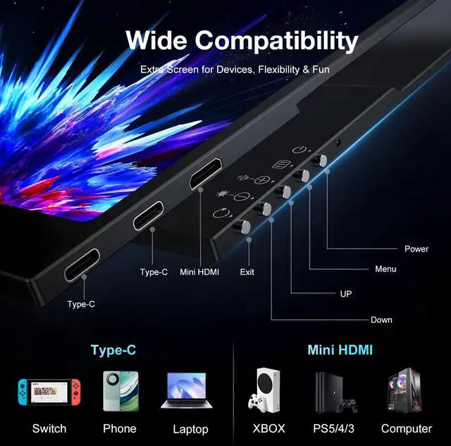 Alt view image 4 of 6 - Unew 14 inch Portable Monitor OLED 3K 120Hz 2880*1800 Low Blue Light HDR Display Touchscreen for Laptop Gaming Monitor PS Switch Xbox