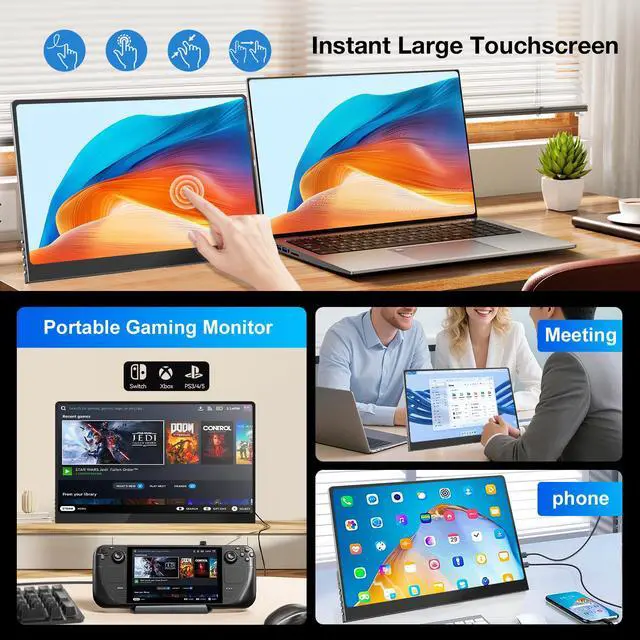 Alt view image 6 of 6 - Unew 14 inch Portable Monitor OLED 3K 120Hz 2880*1800 Low Blue Light HDR Display Touchscreen for Laptop Gaming Monitor PS Switch Xbox