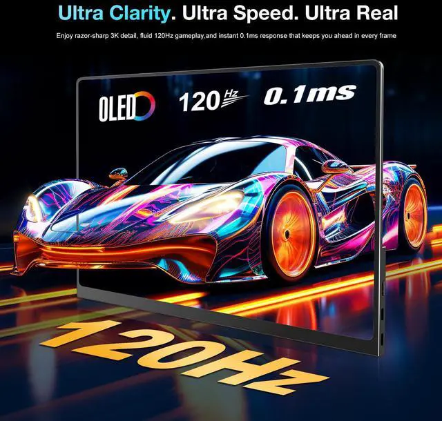 Alt view image 2 of 6 - Unew 14 inch Portable Monitor OLED 3K 120Hz 2880*1800 Low Blue Light HDR Display Touchscreen for Laptop Gaming Monitor PS Switch Xbox