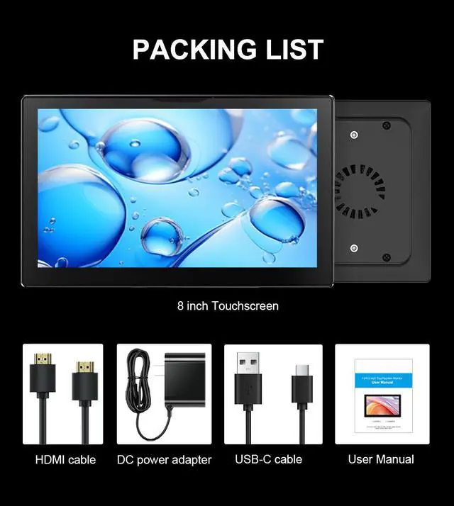 Alt view image 7 of 7 - 8 Inch 1280×800 IPS Touch Portable Monitor with HDMI TypeC Input for Laptop Switch Camera Gaming