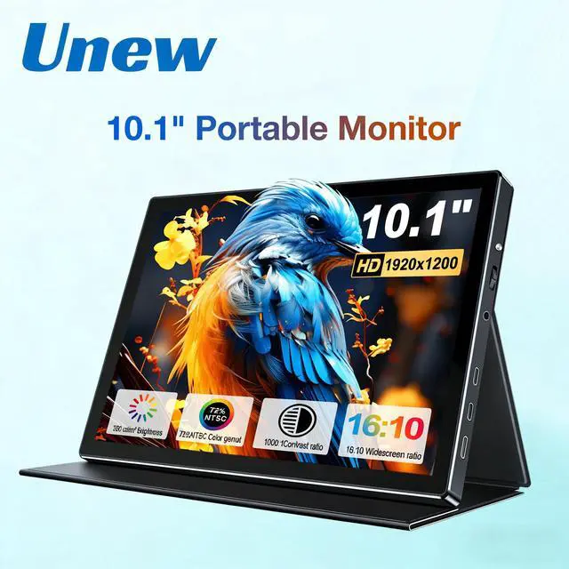 Main image of Unew 10.1 Inch 1920×1200 IPS Portable Monitor, 60Hz TypeC MiniHDMI External Second Screen with Dual Speakers VESA Mountable